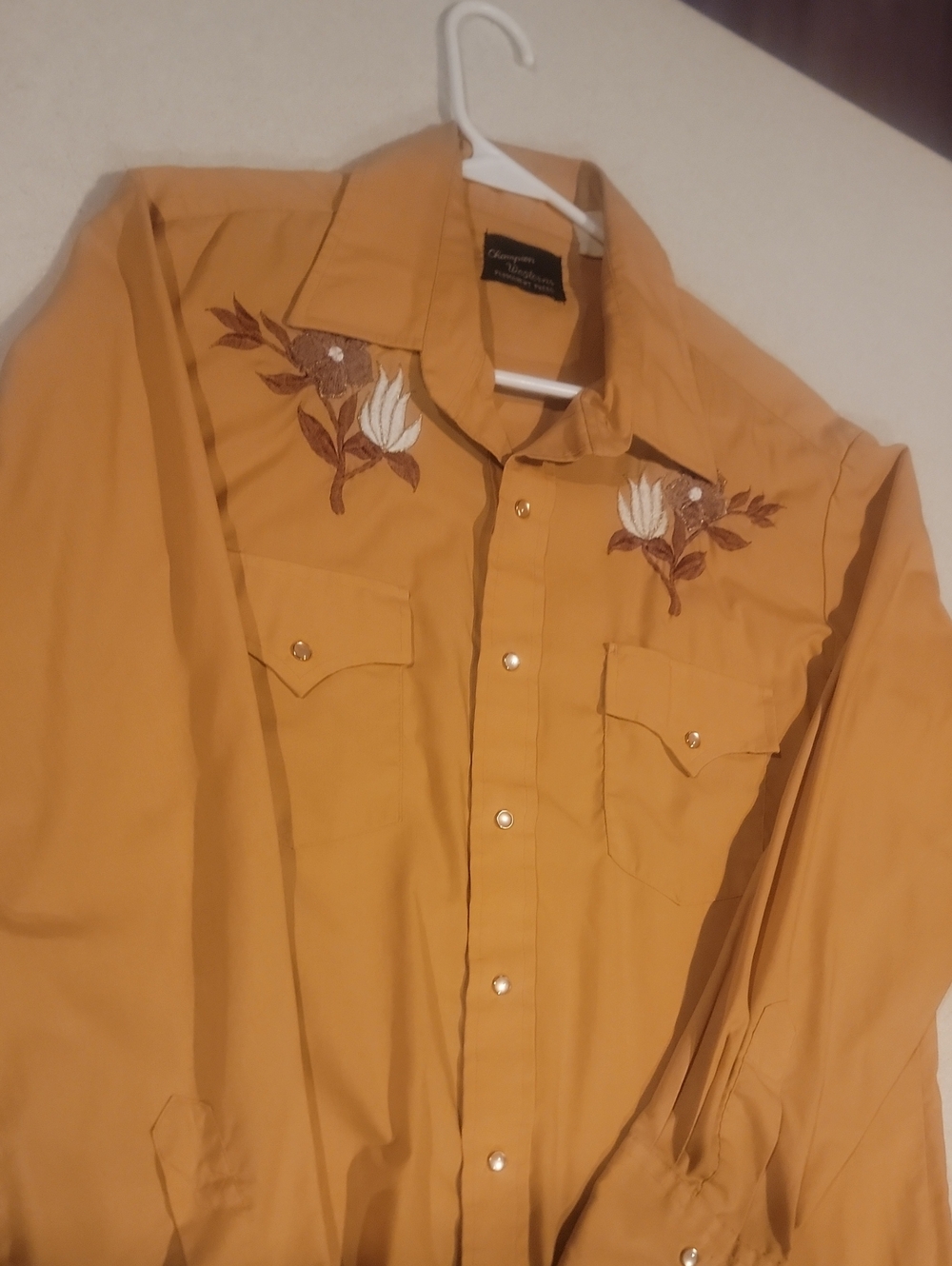 Embroidered Mustard/caramel Western Shirt Pearl Snap Xl